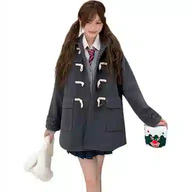 东鲸岁时记 开学季高智感学院风甜美可爱简约舒适时尚高端日常休闲经典复古保暖牛角扣外套秋冬季毕业季大衣 女款 礼盒装