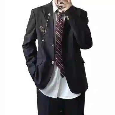 日系与美式融合的学院风多元素设计休闲宽松单排扣外套西装 男女同款