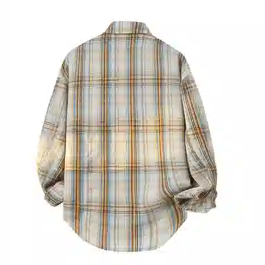 顶峰保罗 美式复古撞色格子宽松休闲衬衣外套春秋穿搭情侣款通勤潮流百搭高级感翻领衬衫 男女同款