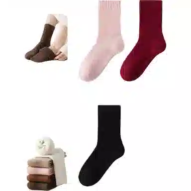 妮轻 保暖东北防寒纯色简约中筒袜 女款