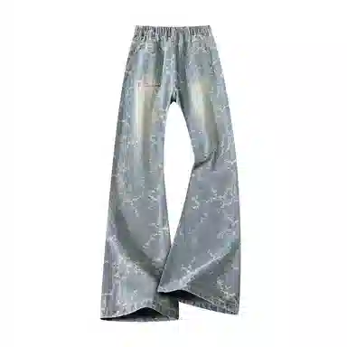 布客行 【刺绣提花系列】美式高街显高显瘦设计感微喇休闲百搭水洗做旧复古直筒阔腿长裤子深色修身花卉满印无性别主义牛仔裤 男女同款