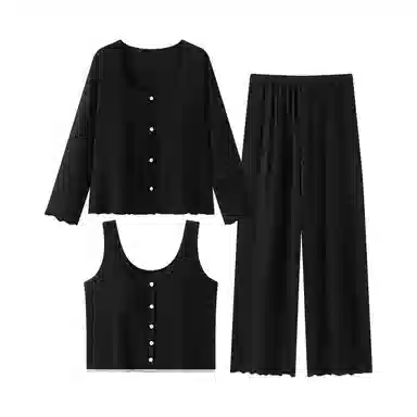 静英鸾 带胸垫简约黑休闲时尚亲肤舒适家居服睡衣套装 女款