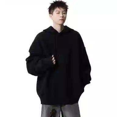 拓菲 秋冬复古宽松纯色慵懒连帽纽扣上衣外套男潮牌百搭休闲针织衫 男女同款