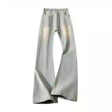 布客行 黄泥染微喇复古美式高街拼接设计长裤子废土风修身水洗做旧通勤休闲百搭垂感显高显瘦直筒弯刀阔腿弹力松紧腰柔软牛仔裤 男女同款