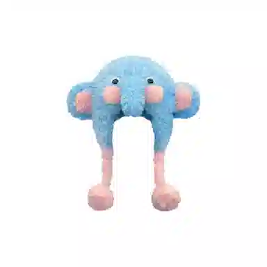 恩僾德 时尚百搭高颜值海盐蓝色小清新卡通针织帽子女生显脸小冬季保暖围巾一体三件套 涤纶 绒线帽 男女同款情侣款