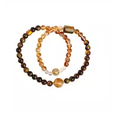 子婳 黄塔晶多圈叠戴珠串本命年招财转运珠诸事顺利复古精致时尚优雅百搭水晶串珠高级感手链 虎眼石 玉石手串 男女同款情侣款