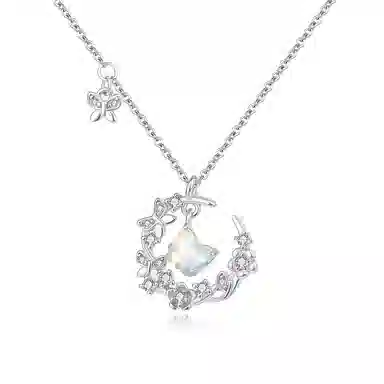 【S999足银 心动告白】 七七银饰 浪漫蝶恋花水晶 梦幻跳动 甜美可爱轻奢优雅个性设计 百搭休闲通勤显白#好运  纯银 项链 女款