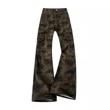 布客行 美式水洗复古侧边多口袋工装裤亲肤柔软百搭牛仔显高显瘦迷彩运动微喇修身长裤子直筒阔腿弯刀拼接重工废土风休闲裤 男女同款