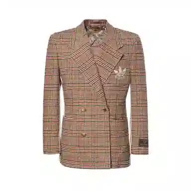 Gucci x adidas Logo Check Double-Breasted Blazer Beige