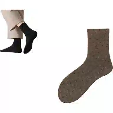 妮轻 羊毛秋冬登山纯色简约中筒袜 男款