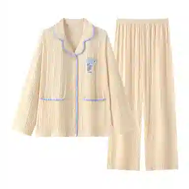 静英鸾 简约杏白甜美可爱卡通小恐龙休闲时尚可外穿家居服睡衣套装 女款