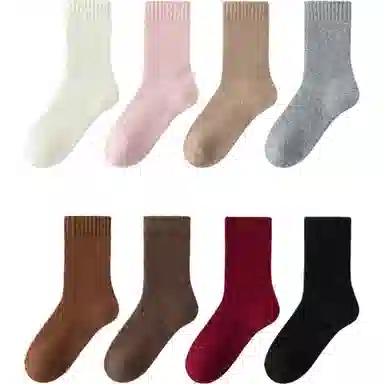 妮轻 保暖东北防寒纯色简约中筒袜 女款