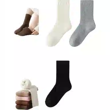 妮轻 保暖东北防寒纯色简约中筒袜 女款