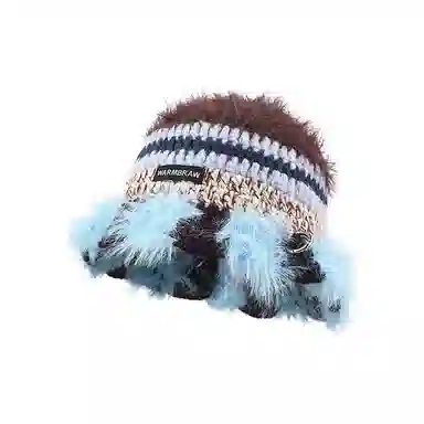 恩僾德 小众设计师高颜值秋冬款钩针毛线帽子韩版朋克针织包显脸小包彩线条撞色复古冷帽 涤纶 渔夫帽 男女同款情侣款