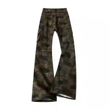 布客行 美式水洗复古侧边多口袋工装裤亲肤柔软百搭牛仔显高显瘦迷彩运动微喇修身长裤子直筒阔腿弯刀拼接重工废土风休闲裤 男女同款