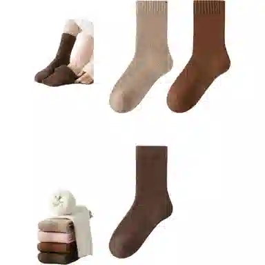 妮轻 保暖东北防寒纯色简约中筒袜 女款