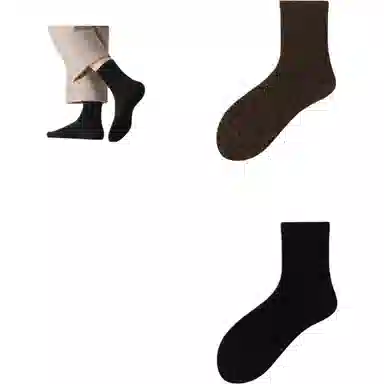 妮轻 羊毛秋冬登山纯色简约中筒袜 男款