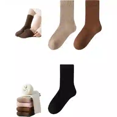 妮轻 保暖东北防寒纯色简约中筒袜 女款