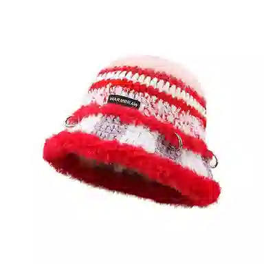 恩僾德 小众设计师高颜值秋冬款钩针毛线帽子韩版朋克针织包显脸小包彩线条撞色复古冷帽 涤纶 渔夫帽 男女同款情侣款