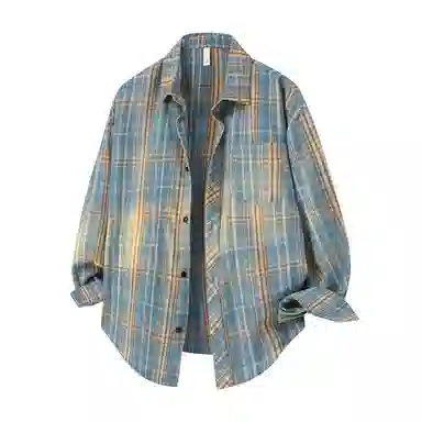 顶峰保罗 美式复古撞色格子宽松休闲衬衣外套春秋穿搭情侣款通勤潮流百搭高级感翻领衬衫 男女同款