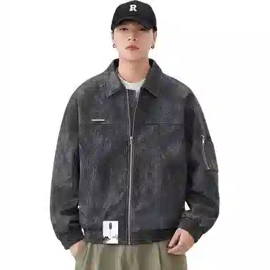 布客行 【美式复古高街痞帅城市机能风大码】纯色简约宽松休闲百搭工装翻领落肩竖袋机车服防风耐磨末日废土感夹克 男女同款