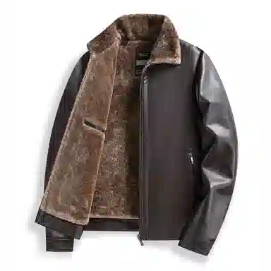 老爷车 中年男装翻毛领冬装皮夹克秋冬加绒加厚休闲保暖御寒外套皮衣 男款