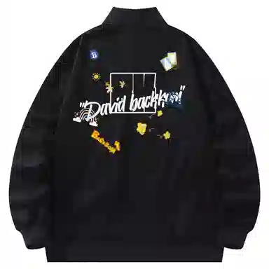 大卫贝肯 美式潮流高街复古印花字母拉链宽松百搭舒适加厚保暖防风夹克 男女同款