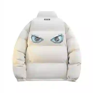 鸭鸭 学院风创意字母机械眼印花简约时尚设计运动休闲美式潮流户外通勤防风防寒蓬松舒适百搭保暖立领面包羽绒服 男女同款