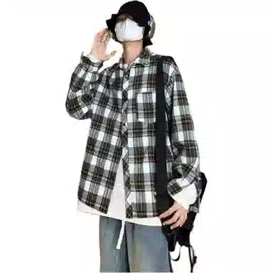 拓菲 美式复古格子长袖男士春秋季潮牌慵懒风宽松学生衬衣外套衬衫 男女同款