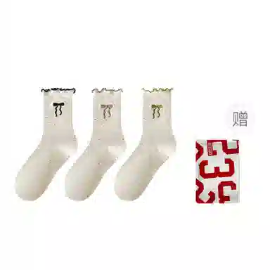 二三二三 刺绣蝴蝶结花边可爱风舒适柔软运动袜透气排汗居家休闲袜日常通勤跑步健身舞蹈约会中筒袜 女款