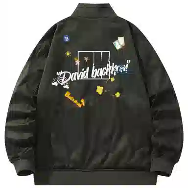 大卫贝肯 美式潮流高街复古印花字母拉链宽松百搭舒适加厚保暖防风夹克 男女同款