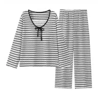静英鸾 带胸垫简约黑白条纹休闲时尚舒适家居服睡衣套装 女款