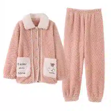 静英鸾 柔软舒适少女加绒加厚保暖翻领可外穿家居服睡衣套装 女款