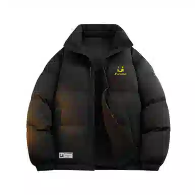 鸭鸭 创意笑脸字母刻字膜简约时尚设计运动休闲美式复古潮流户外撞色立领防风防寒宽松舒适百搭通勤保暖羽绒服 男女同款