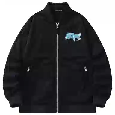 大卫贝肯 美式潮流高街复古印花字母拉链宽松百搭舒适加厚保暖防风休闲夹克 男女同款