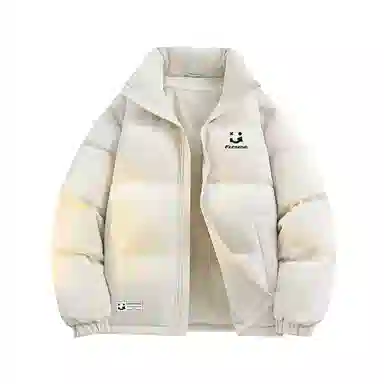 鸭鸭 创意笑脸字母刻字膜简约时尚设计运动休闲美式复古潮流户外撞色立领防风防寒宽松舒适百搭通勤保暖羽绒服 男女同款