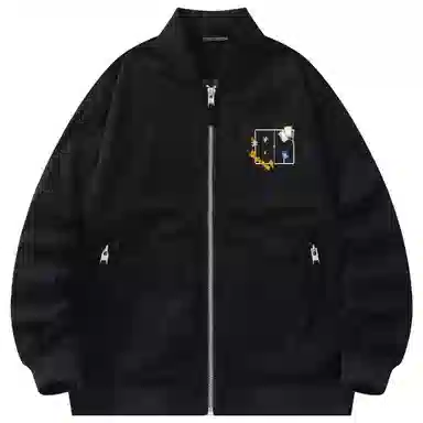 大卫贝肯 美式潮流高街复古印花字母拉链宽松百搭舒适加厚保暖防风夹克 男女同款