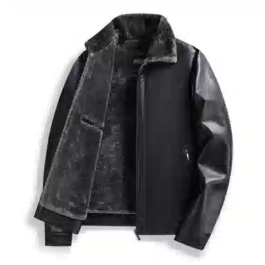 老爷车 中年男装翻毛领冬装皮夹克秋冬加绒加厚休闲保暖御寒外套皮衣 男款