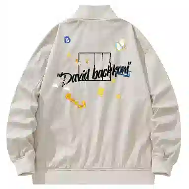 大卫贝肯 美式潮流高街复古印花字母拉链宽松百搭舒适加厚保暖防风夹克 男女同款