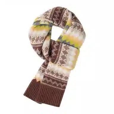 一米画纱 色彩斑斓针织工艺北欧风高级气质撞色条纹提花时尚外搭保暖护颈 绵羊毛 绒线围巾 男女同款情侣款