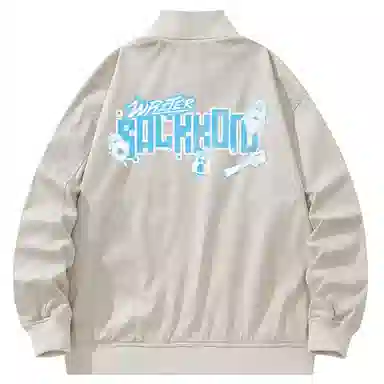 大卫贝肯 美式潮流高街复古印花字母拉链宽松百搭舒适加厚保暖防风休闲夹克 男女同款