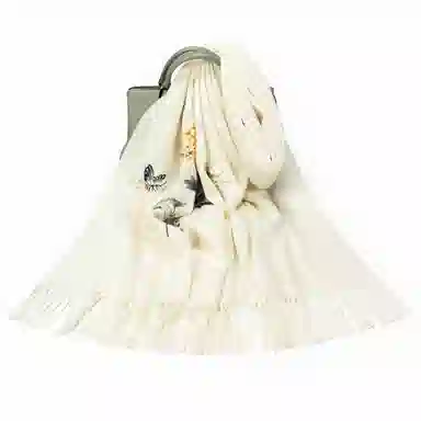 一米画纱 新中式传统盘扣精致古风花卉刺绣两用外搭加厚保暖旗袍晚礼服披风多功能优雅 绵羊毛 披肩 女款