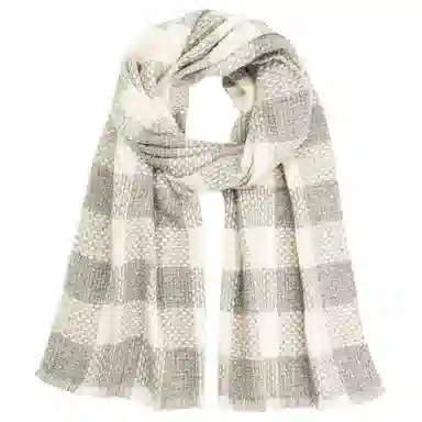 一米画纱 温暖柔软优雅舒适日式暖糯厚实色织格细腻亲肤保暖披肩青春洋气时尚 绵羊毛 绒线围巾 女款