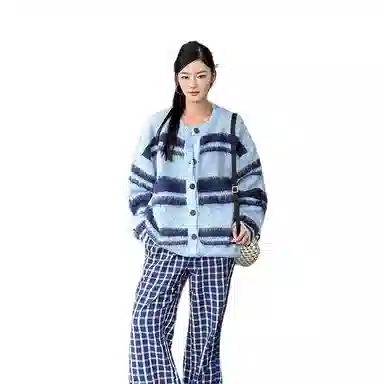 虫小绿 美式复古软糯仿貂毛开衫毛衣外套秋冬季潮流宽松休闲上衣百搭慵懒风保暖针织衫 男女同款