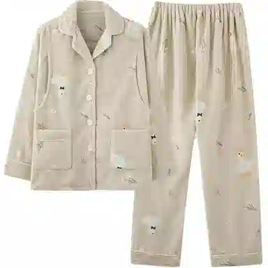 莫代尔 冬季加厚加绒怀孕期珊瑚绒月子服秋冬款产后哺乳家居服女士睡衣套装 女款