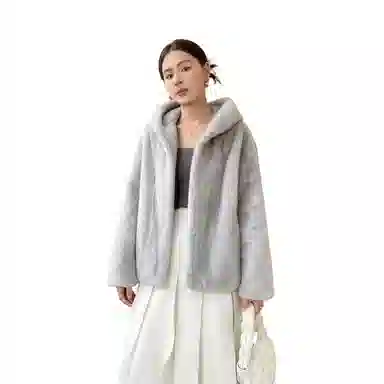 佐塞斯 高端品质轻奢天鹅绒水貂外套貂皮大衣女整貂短款连帽裘皮时尚冬季皮草 女款