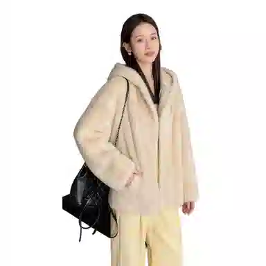 佐塞斯 高端品质轻奢天鹅绒水貂外套貂皮大衣女整貂短款连帽裘皮时尚冬季皮草 女款