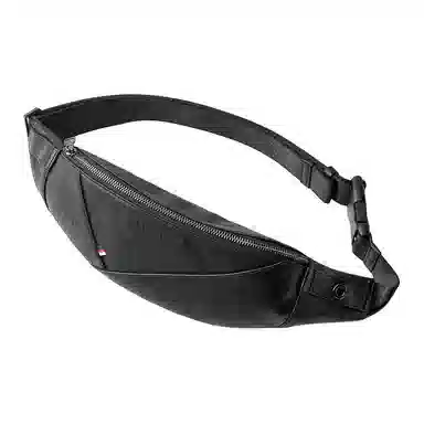 老人头 时尚休闲通勤多功能实用 牛皮 腰包 男款 黑色