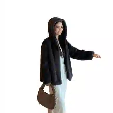 佐塞斯 高端品质轻奢天鹅绒水貂外套貂皮大衣女整貂短款连帽裘皮时尚冬季皮草 女款