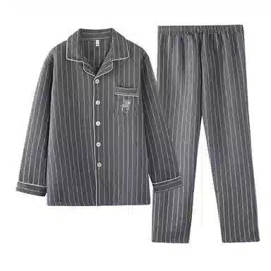 莫代尔 休闲简约舒适保暖翻领开衫蓄热轻盈亲肤柔软可外穿的家居服睡衣套装 男款